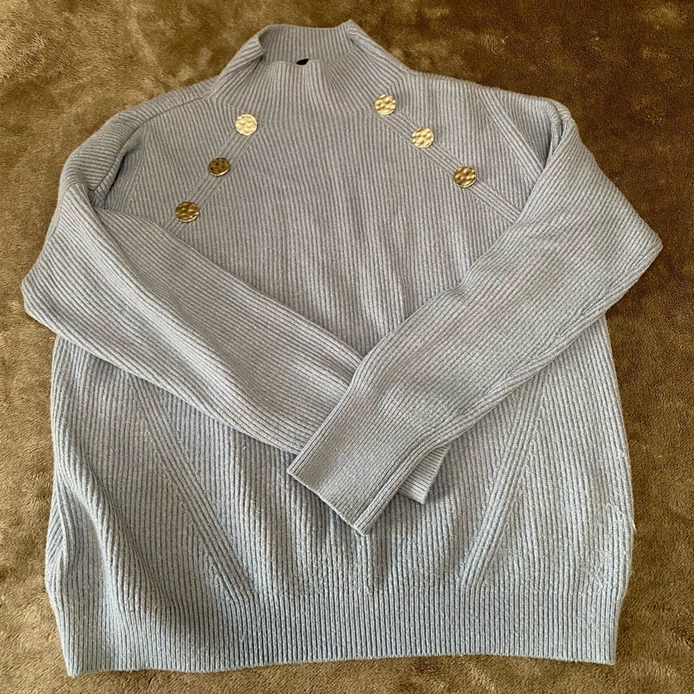 Melanie Lyne Blue Sweater with Button Accents
